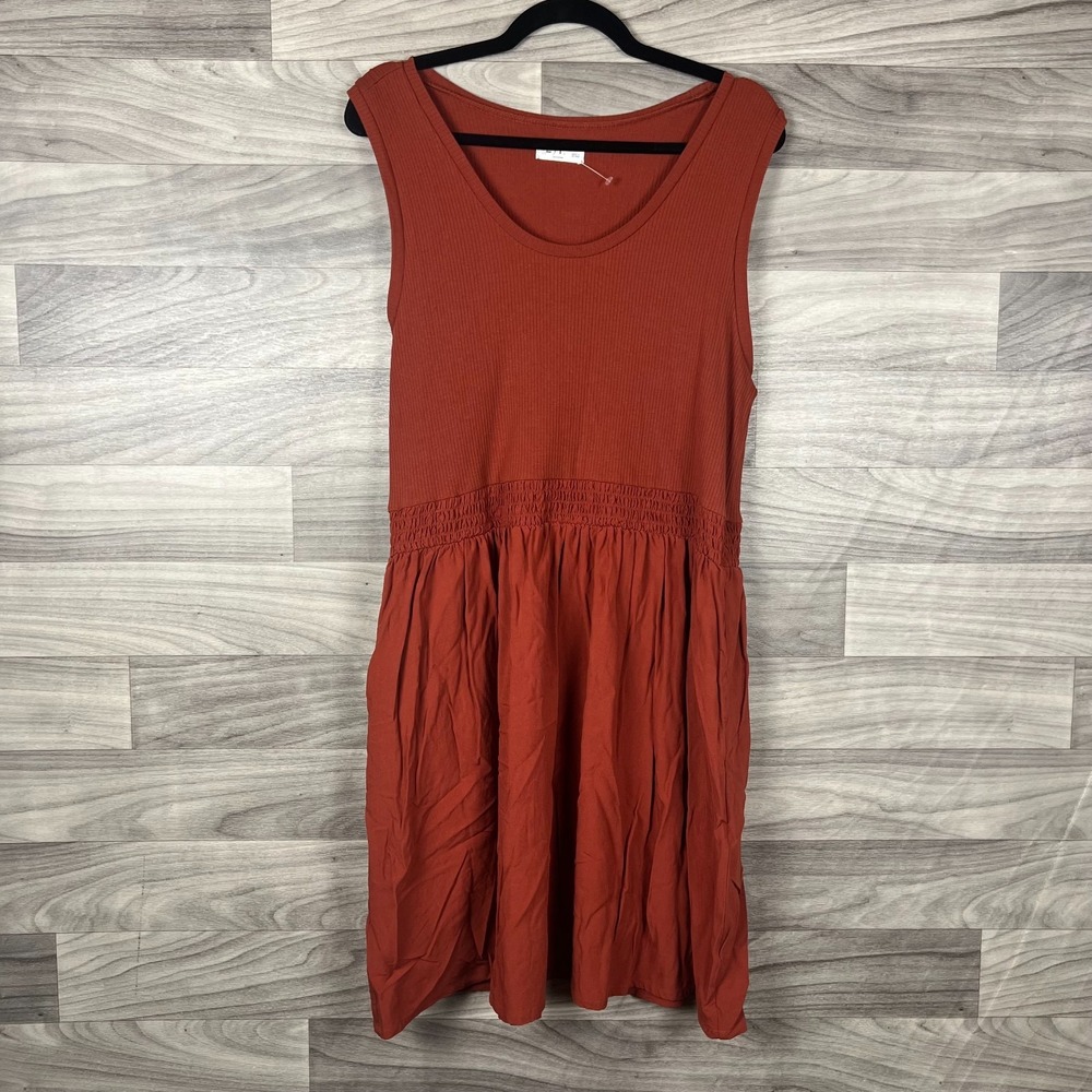 24/7 By Maurices Tunic Top Dress Women 0X 14 Orange Ribbed Scoop Neck Sleeveless